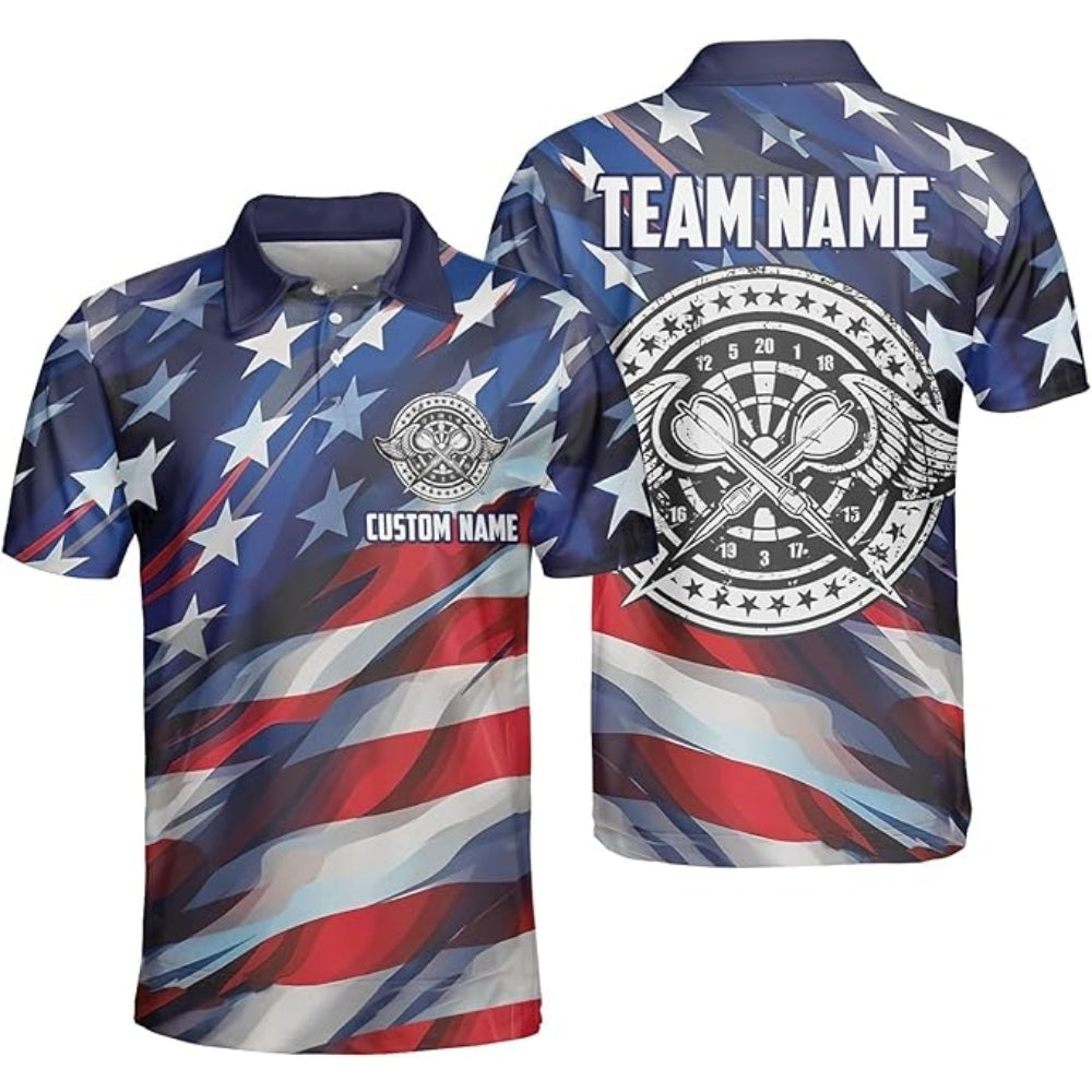 American Flag Personalized Darts Button Polo — Design 02
