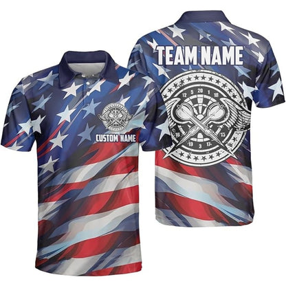 American Flag Personalized Darts Button Polo — Design 02