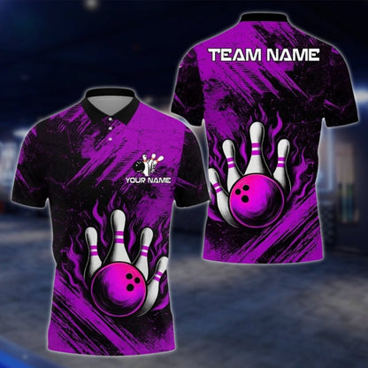 Custom Team Black And Blue Bowling Polo Shirt For Mens, Custom Bowling Shirts BE0118