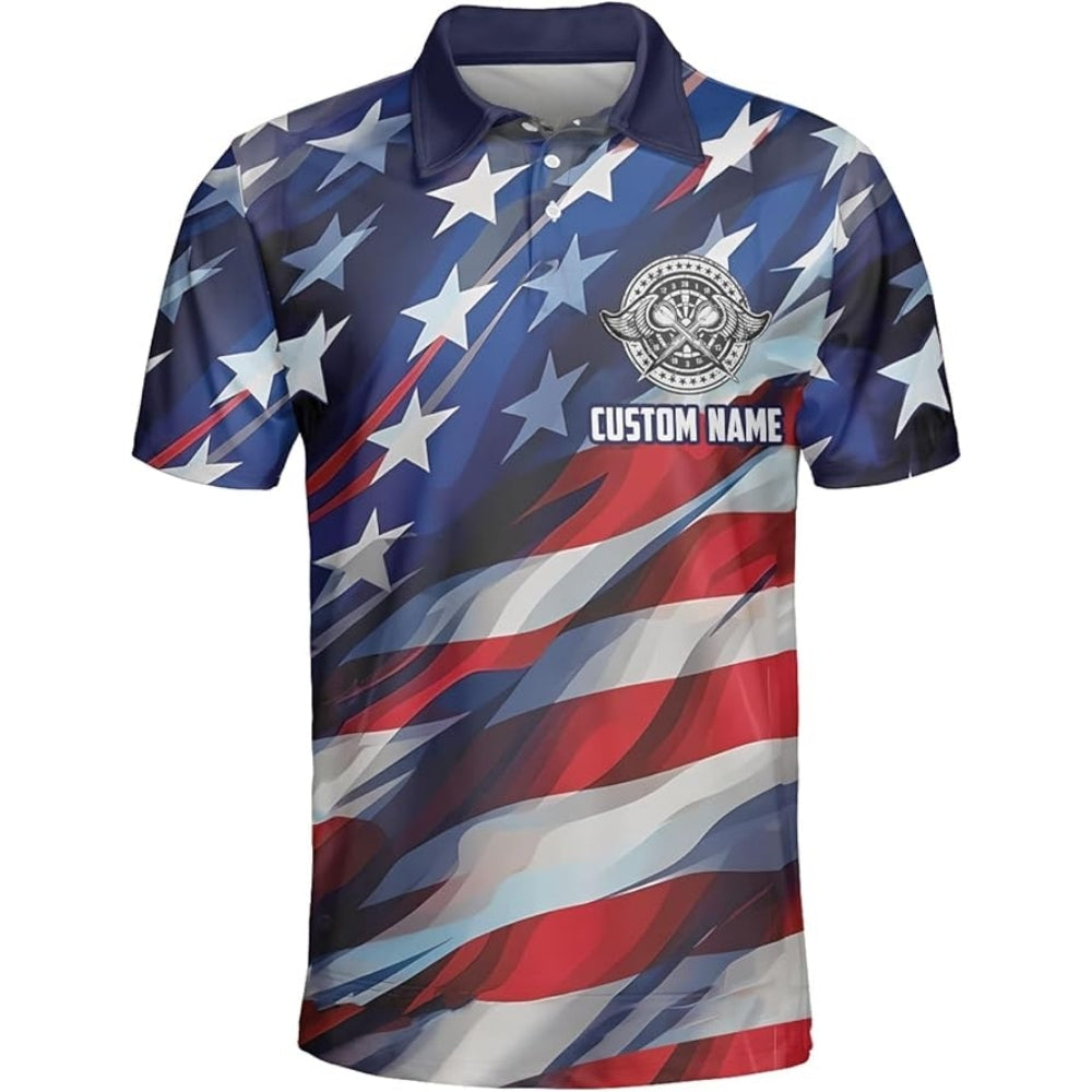 American Flag Personalized Darts Button Polo — Design 02
