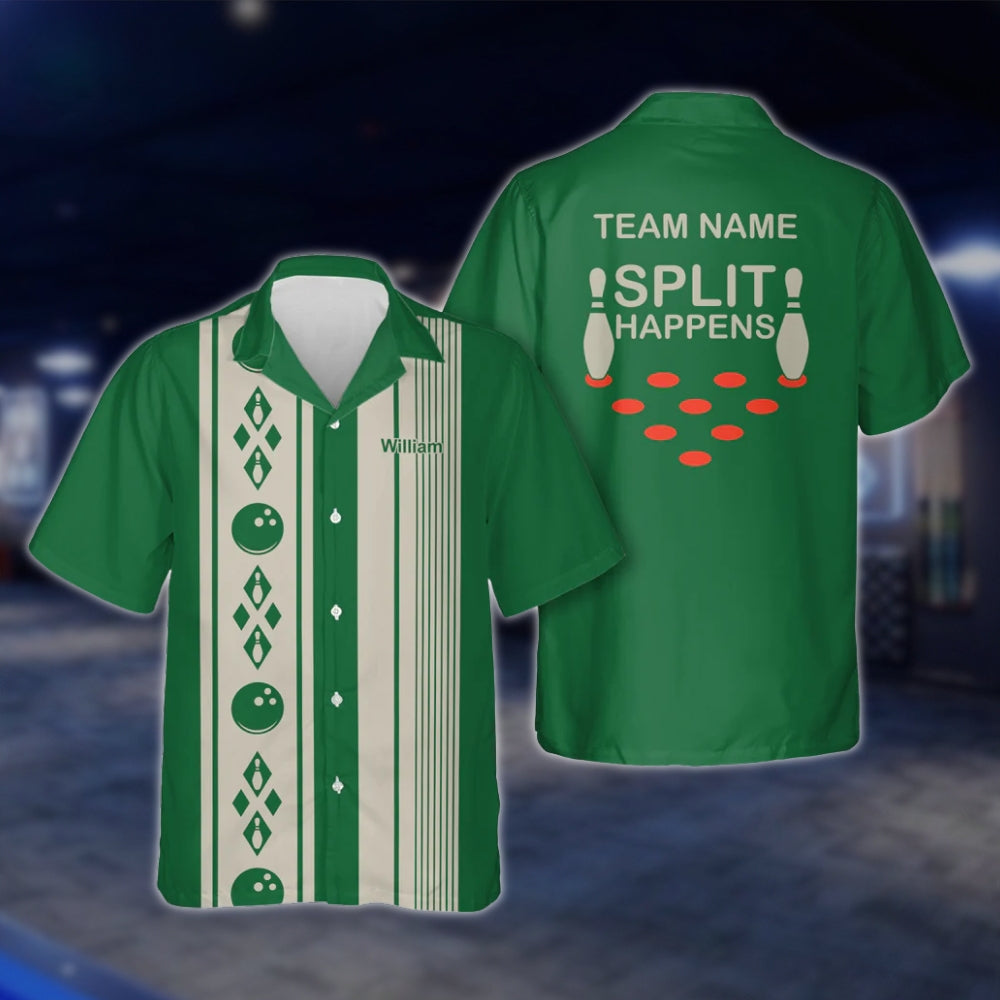 Split Happens Custom Vintage Blue Bowling Hawaiian Shirt For Men Women, Custom Funny Bowling Team Shirts BZ0113