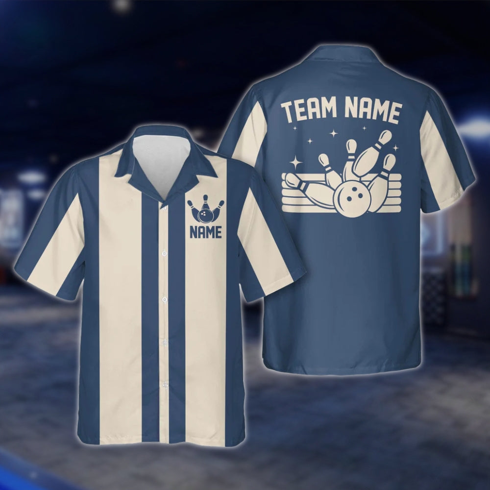 Custom Vintage Bowling Hawaiian Shirt For Men And Women, Black And Beige Custom Vintage Bowling Team Shirts BE0005