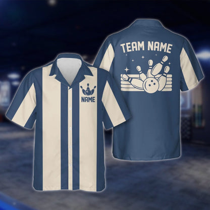 Custom Vintage Bowling Hawaiian Shirt For Men And Women, Black And Beige Custom Vintage Bowling Team Shirts BE0005