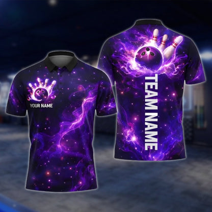 Cistom Thunder Purple Lightning Bowling Mens Polo Shirt, Custom Team Thunder Bowling Shirts BZ0347