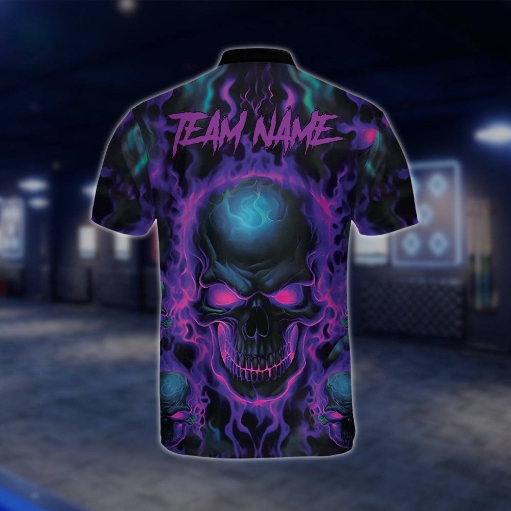 Custom Skull Neon Purple Bowling Jersey For Mens, Custom Skeleton Bowling Team Shirts BZ0142