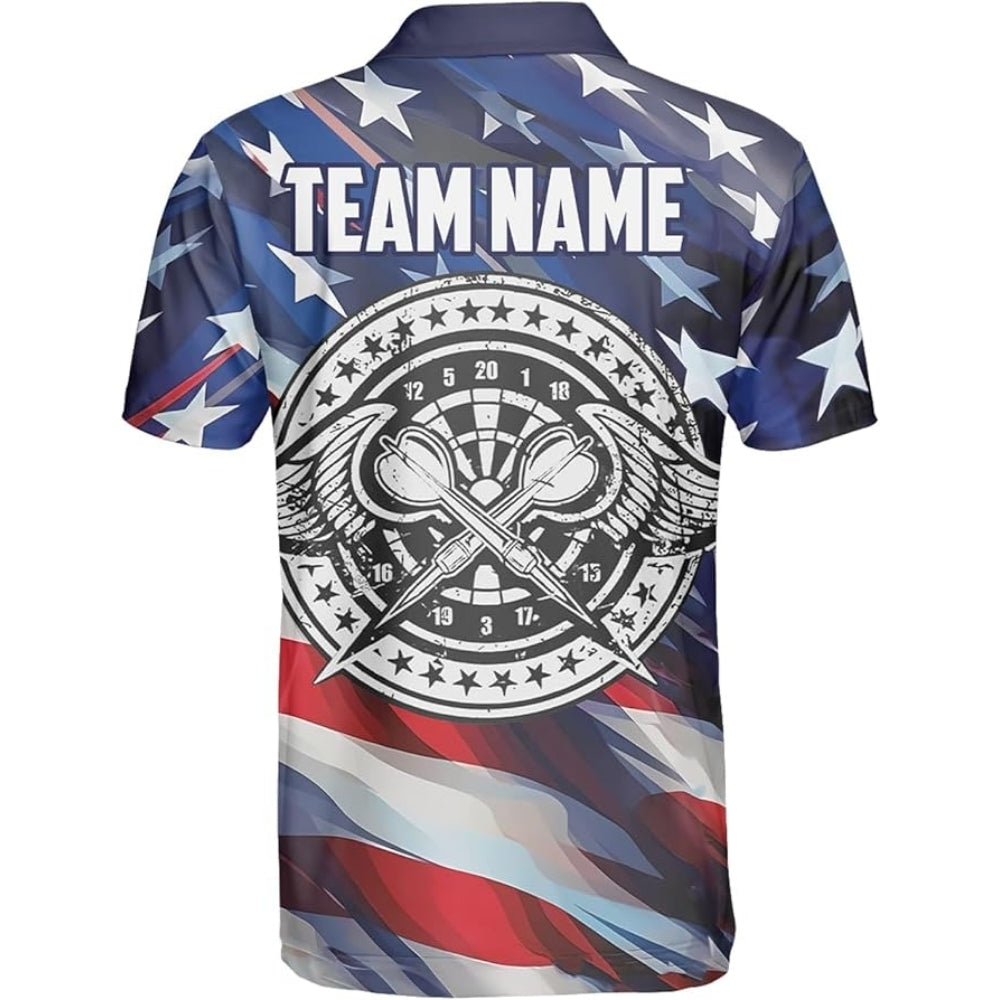 American Flag Personalized Darts Button Polo — Design 02