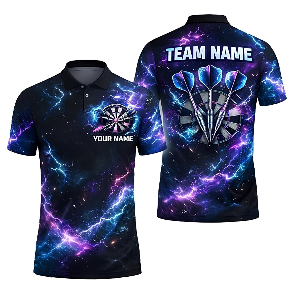 Thunder Blue Purple Lightning Men Personalized Darts Button Polo