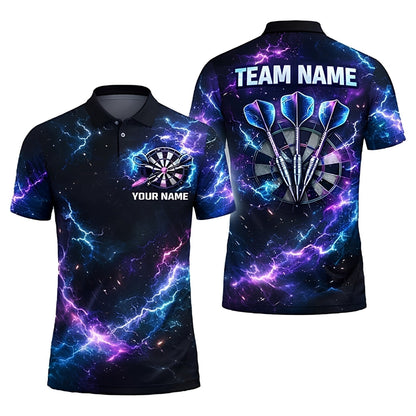 Thunder Blue Purple Lightning Men Personalized Darts Button Polo
