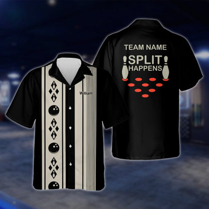 Split Happens Custom Vintage Blue Bowling Hawaiian Shirt For Men Women, Custom Funny Bowling Team Shirts BZ0113