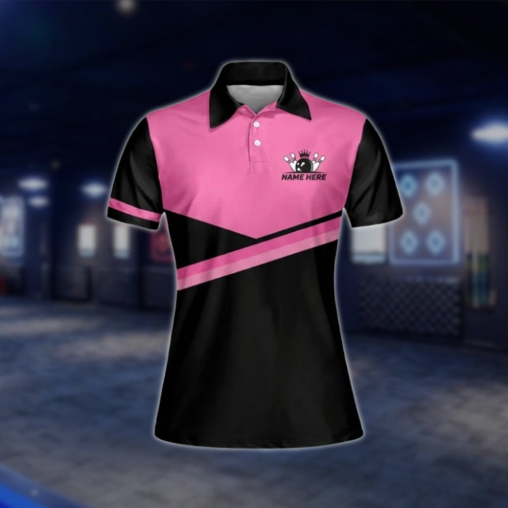 I'm A Classy Sassy And A Bit Smart Assy Bowling Girl Custom Black Pink Bowling Polo Shirt, Custom Funny Bowling Shirt For Womens BW0044