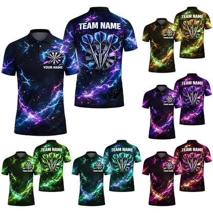 Thunder Blue Purple Lightning Men Personalized Darts Button Polo