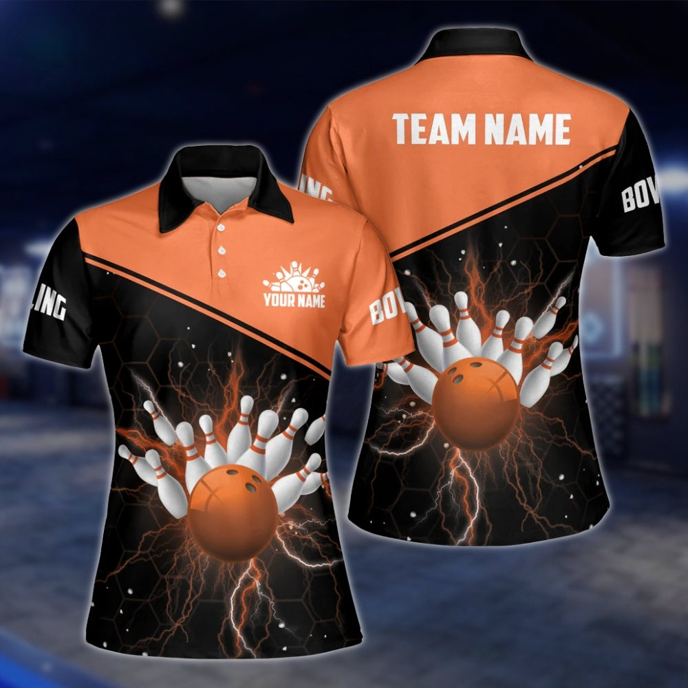 Custom Thunder Red Bowling Womens Polo Shirt, Custom Thunder Team Bowling Shirts For Ladies BW0149