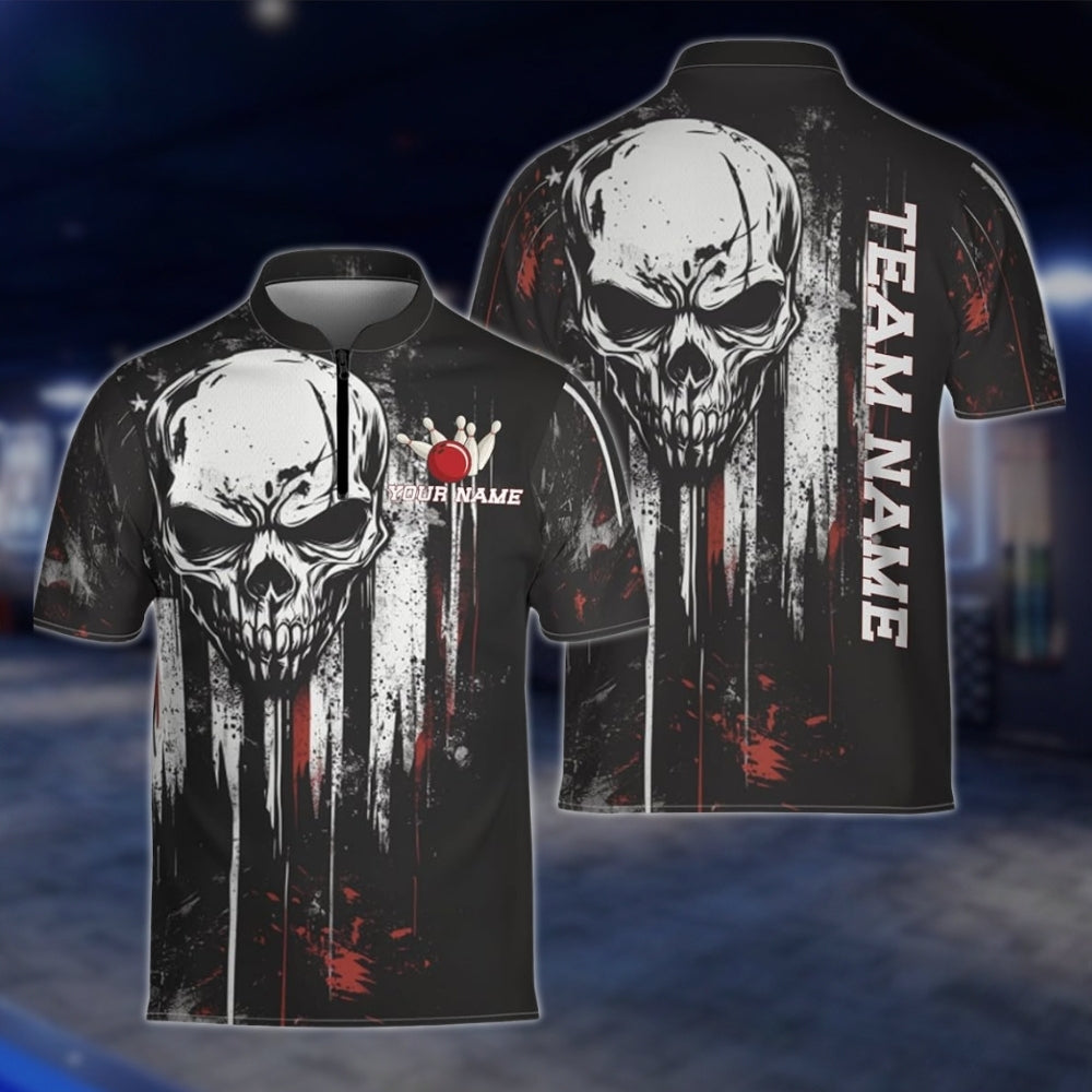 Custom Skeleton Black White Bowling Jersey Mens, Custom Skull Bowling Team Shirts BZ0141