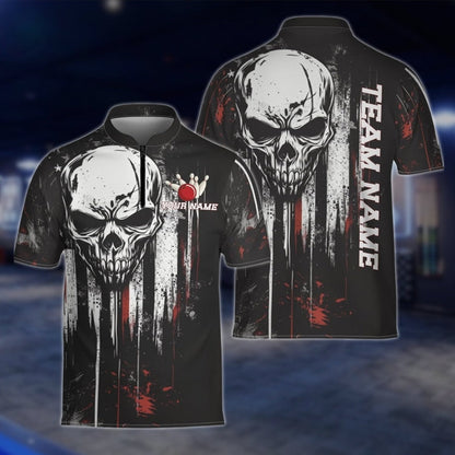 Custom Skeleton Black White Bowling Jersey Mens, Custom Skull Bowling Team Shirts BZ0141