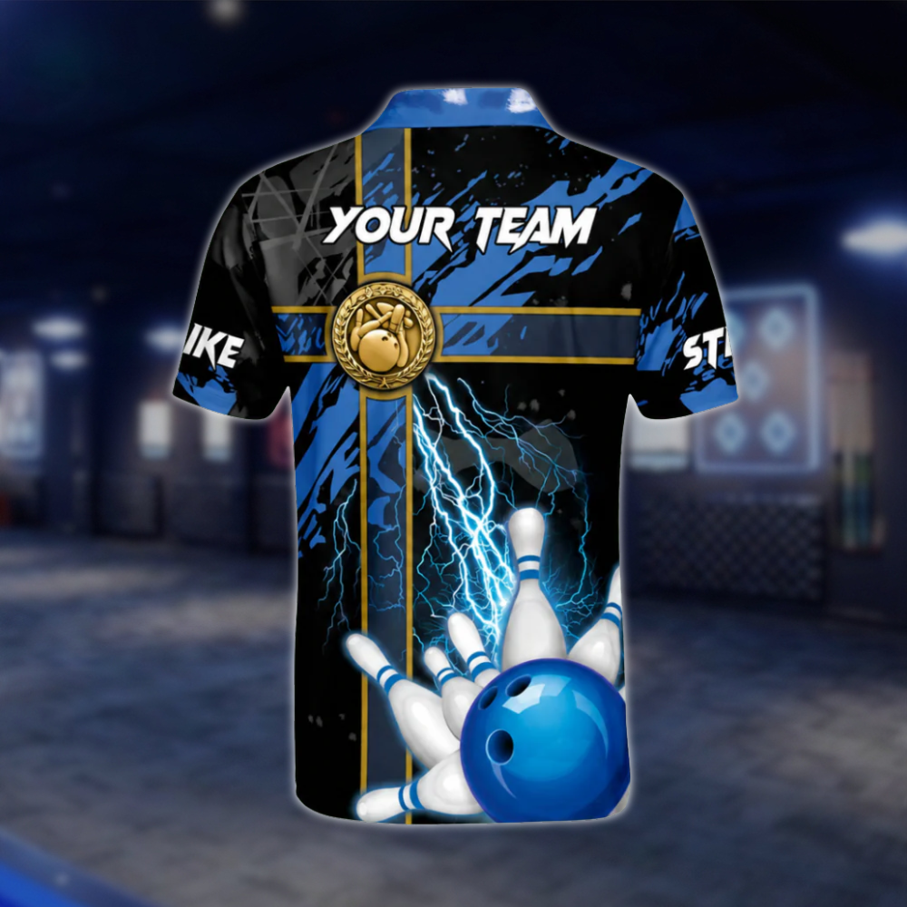 Custom Thunder Blue Black Polo Bowling Team Shirts For Men, Custom Team Bowling Shirts BM0293