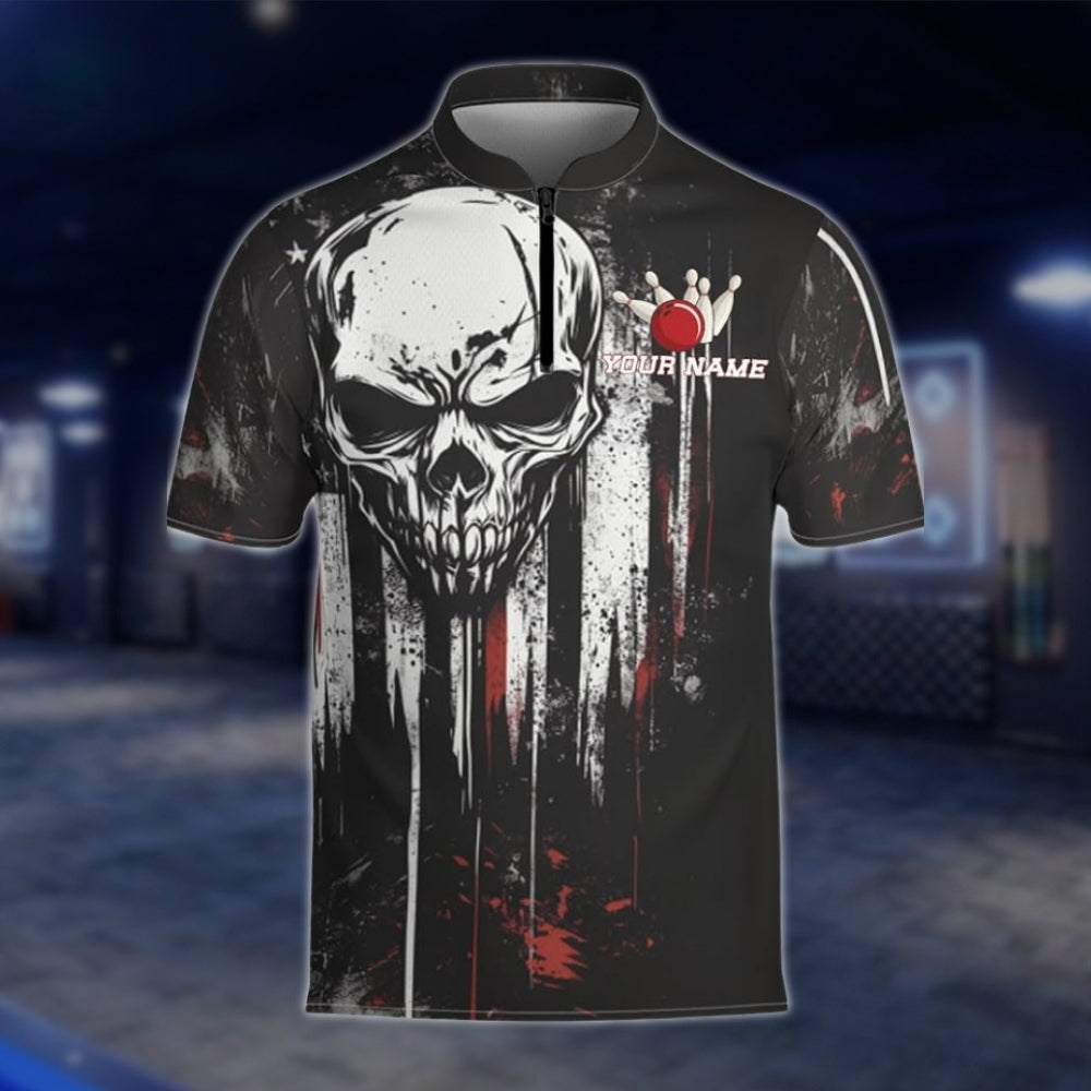 Custom Skeleton Black White Bowling Jersey Mens, Custom Skull Bowling Team Shirts BZ0141