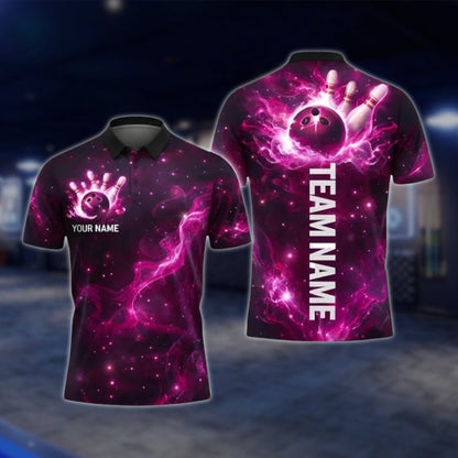 Cistom Thunder Purple Lightning Bowling Mens Polo Shirt, Custom Team Thunder Bowling Shirts BZ0347