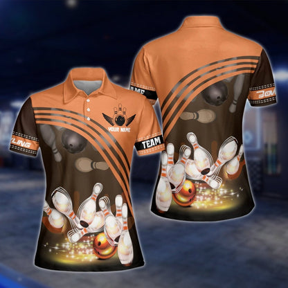 Custon Team Orange Black Womens Bowling Polo Shirt, Custom Bowling Shirt For Ladies BZ0261