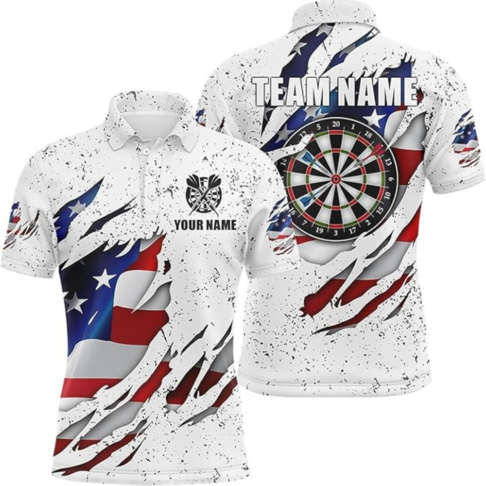 White USA Flag Grunge Men Personalized Darts Button Polo