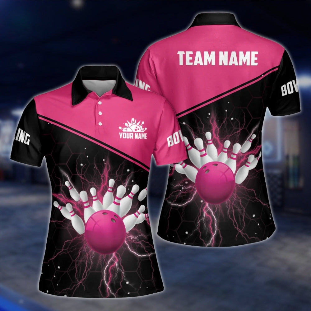 Custom Thunder Red Bowling Womens Polo Shirt, Custom Thunder Team Bowling Shirts For Ladies BW0149