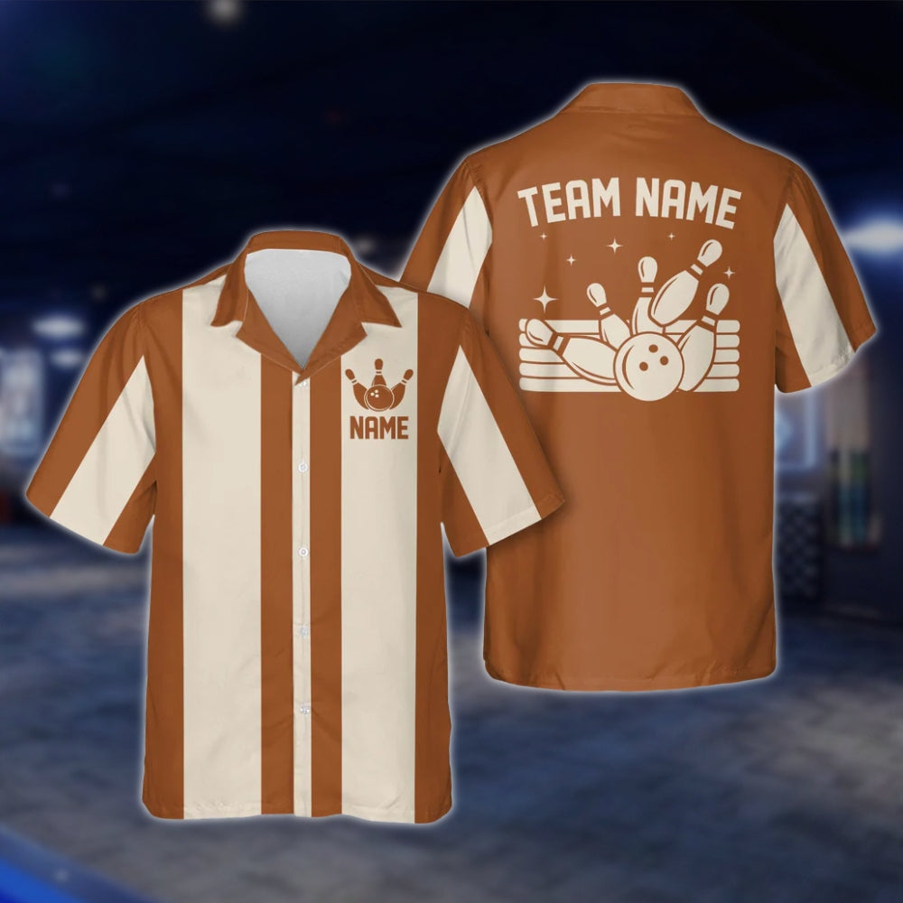Custom Vintage Bowling Hawaiian Shirt For Men And Women, Black And Beige Custom Vintage Bowling Team Shirts BE0005