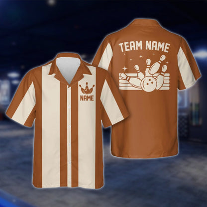 Custom Vintage Bowling Hawaiian Shirt For Men And Women, Black And Beige Custom Vintage Bowling Team Shirts BE0005