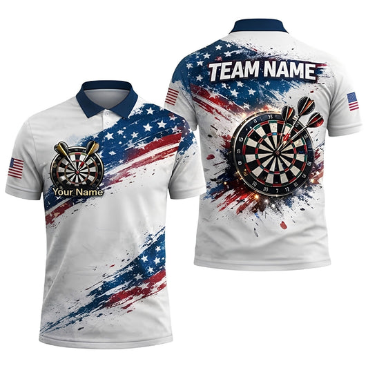 Us Flag White Red Blue Men Personalized Darts Button Polo
