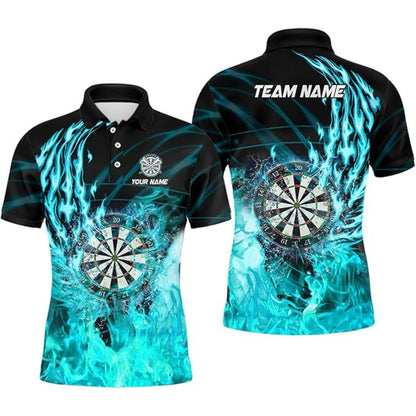 Cyan Flame Personalized Darts Button Polo