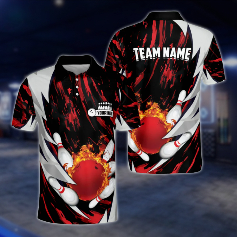 Custom Blue Flame Ball Mens Polo Bowling Team Shirts, Custom Flame Bowling Shirts For Team BZ0043