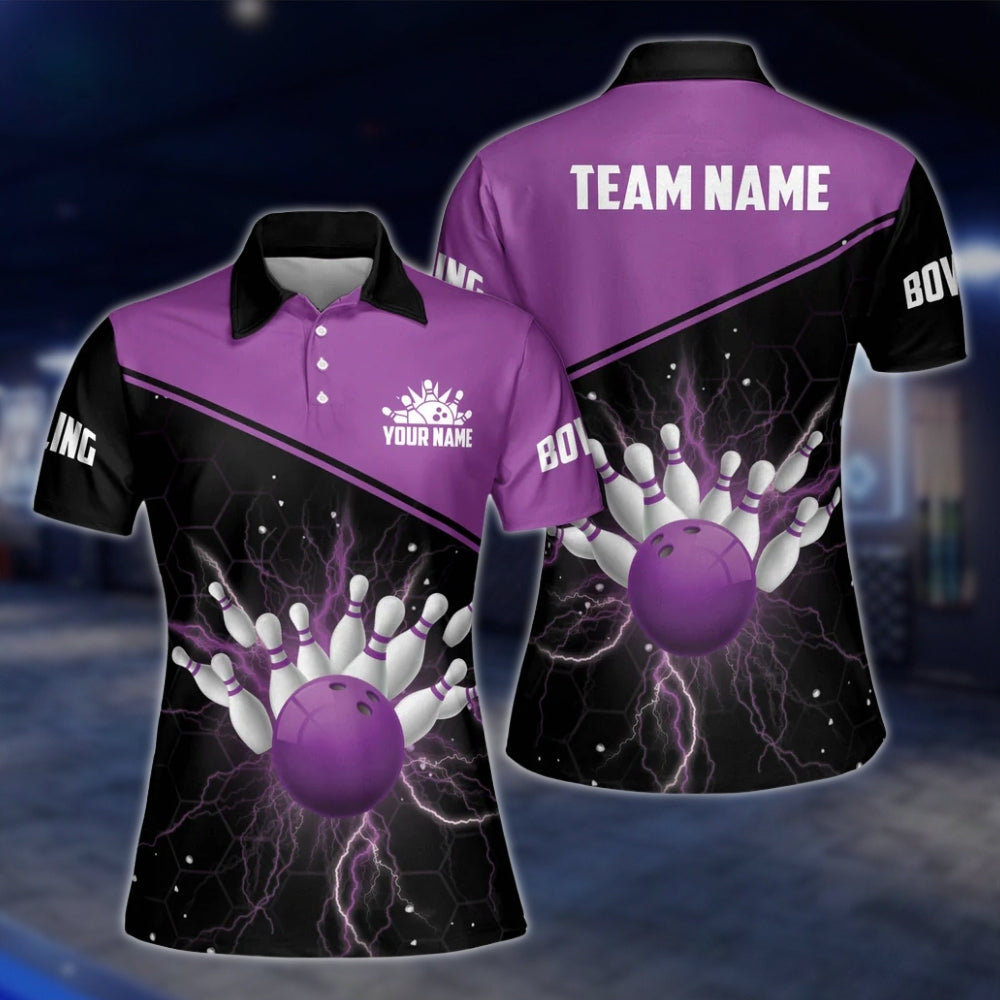 Custom Thunder Red Bowling Womens Polo Shirt, Custom Thunder Team Bowling Shirts For Ladies BW0149
