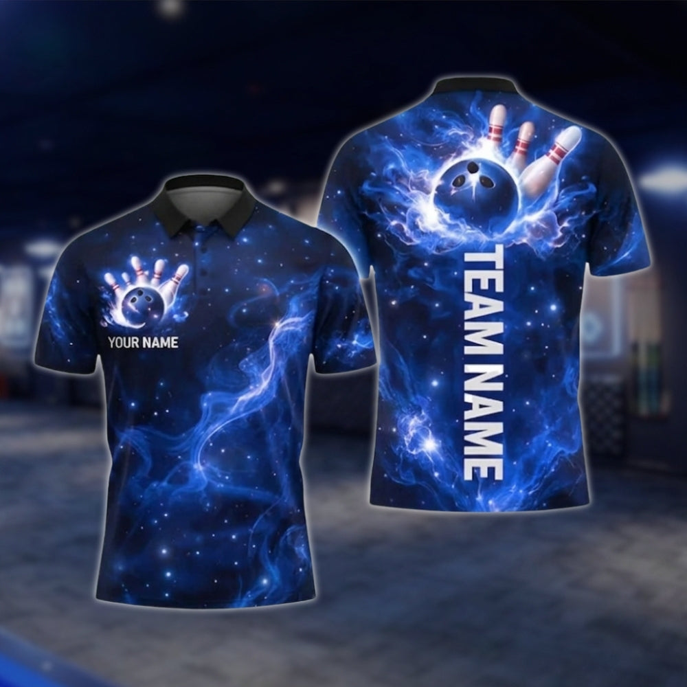 Cistom Thunder Purple Lightning Bowling Mens Polo Shirt, Custom Team Thunder Bowling Shirts BZ0347