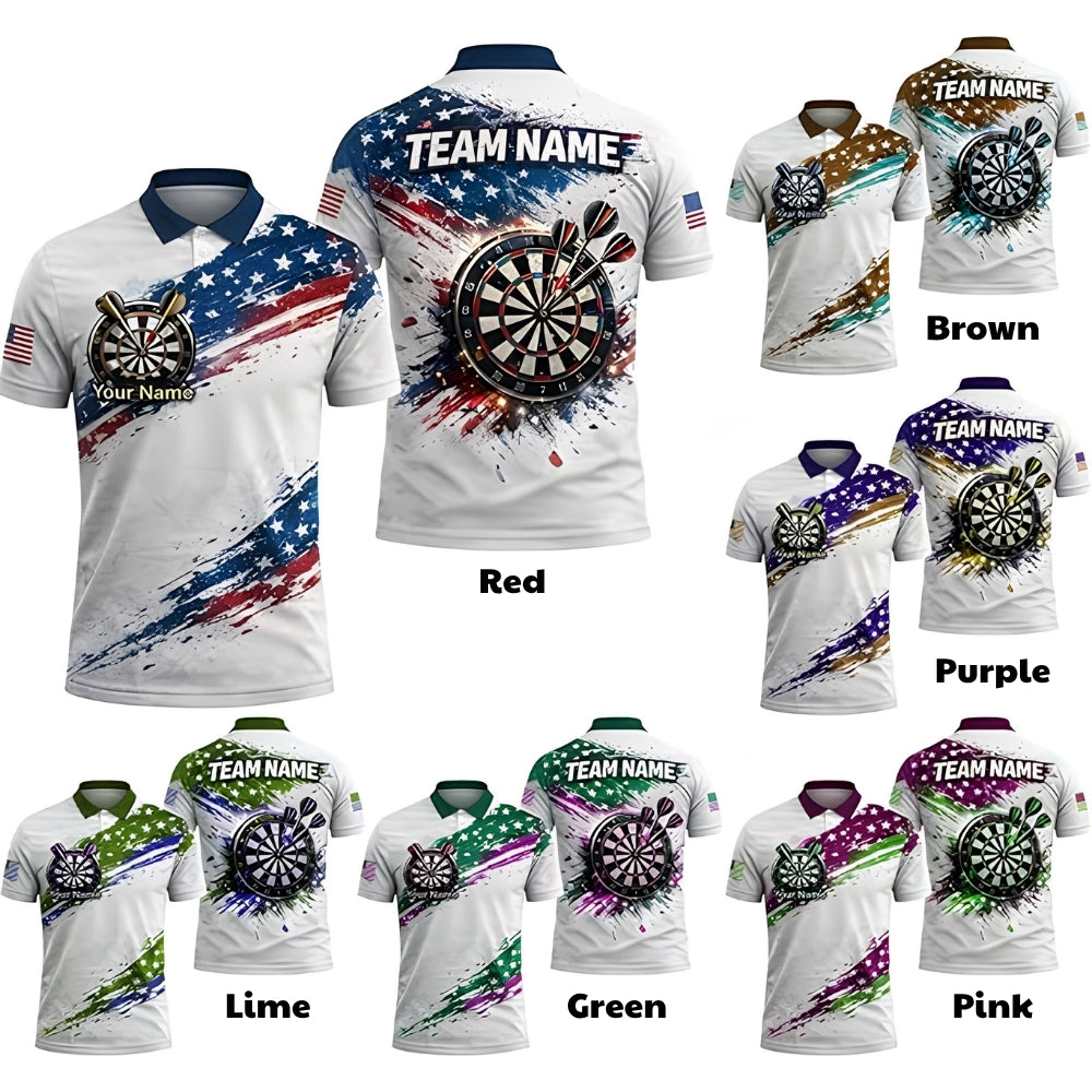 Us Flag White Red Blue Men Personalized Darts Button Polo