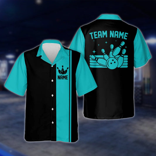 Custom Teal Blue Neon Vintage Bowling Hawaiian Shirt Men Women, Custom Vintage Bowling Shirts For Team BE0007