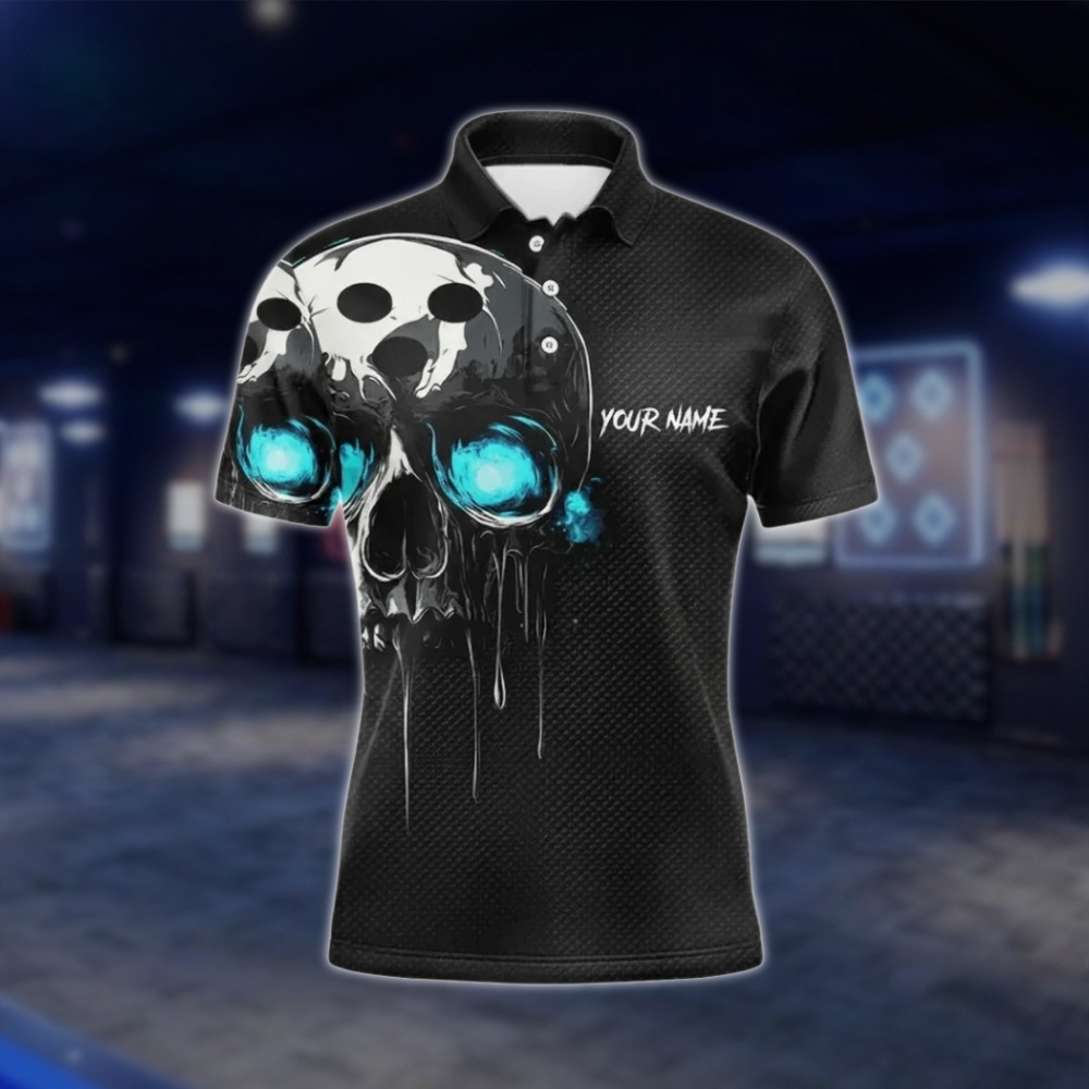 Personalized Skull Bowling Polo Shirt For Men, Custom Skull Bowling Shirts For Team BZ0767