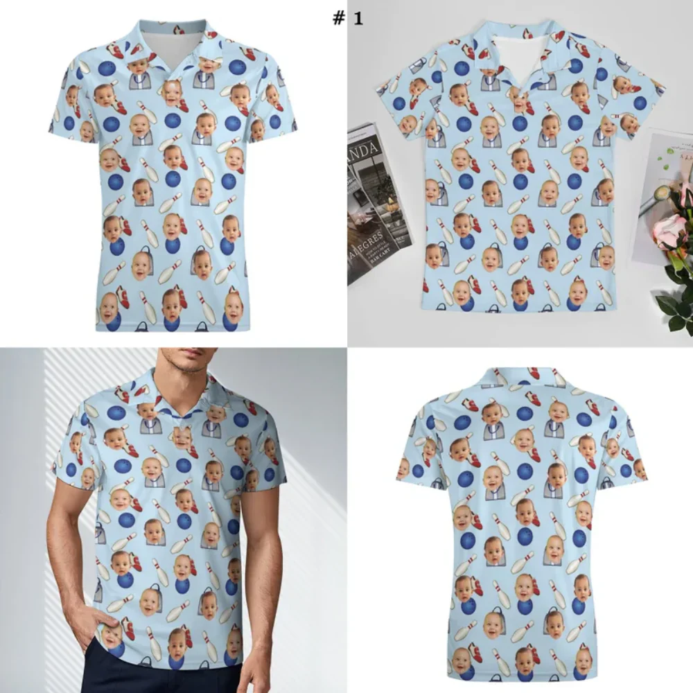 Custom Kid Photo Bowling Polo Shirts For Men, Custom Bowling Shirts With Photo BE0122