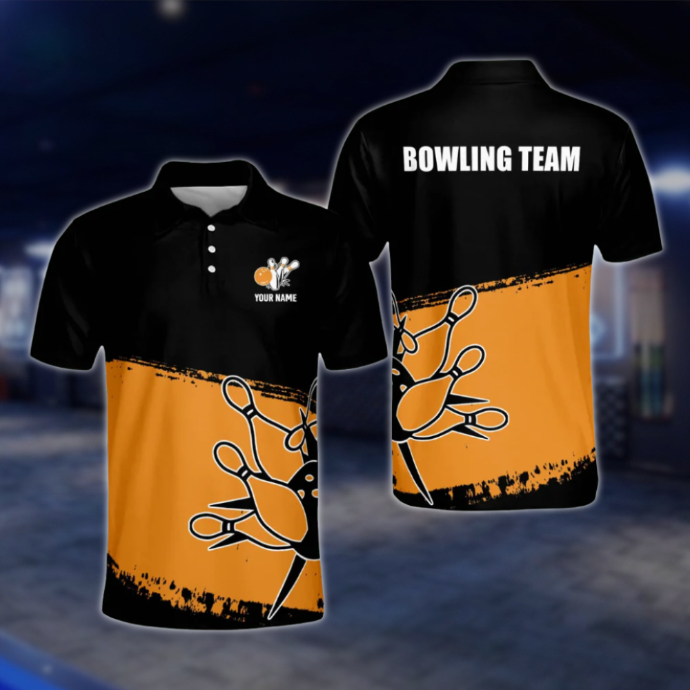 Custom Team Orange Black Bowling Polo Shirt For Mens, Custom Bowling Shirts BM0051