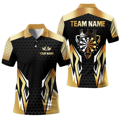 Team Black and Gold Mens Personalized Darts Button Polo