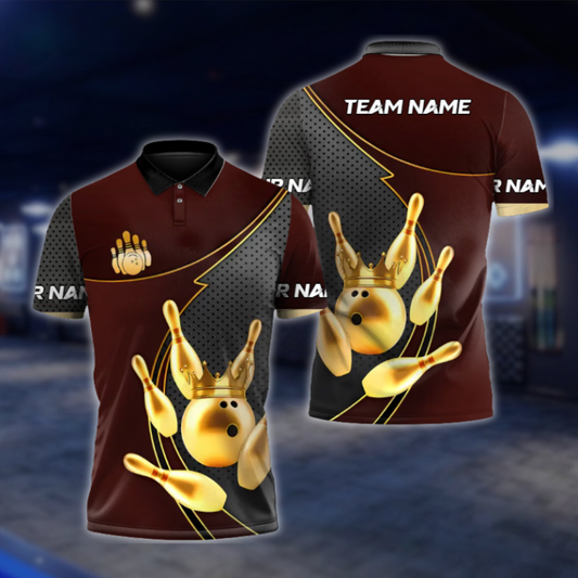 Personalized Gold Pins And Ball Bowling Polo Shirt For Men, Custom Team Bowling Shirt BZ0937