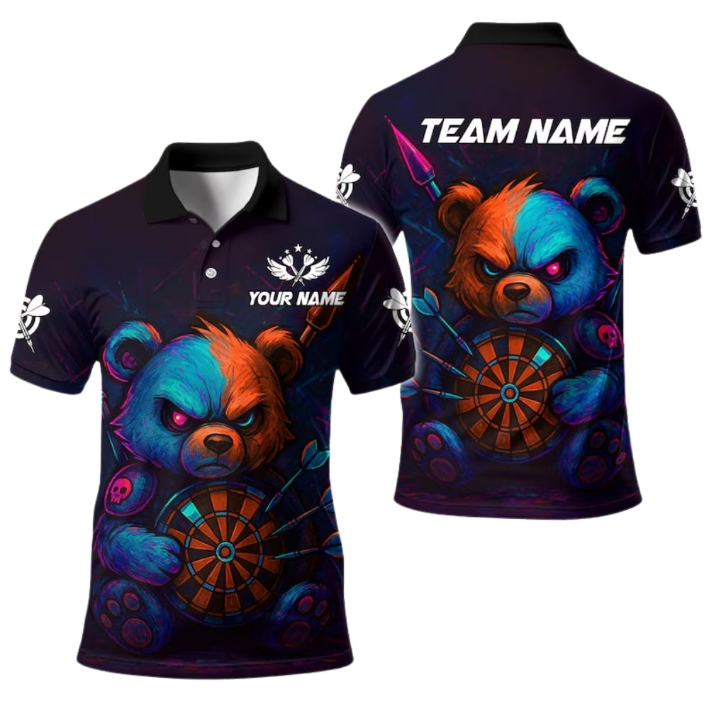 Bear Graffiti Men Personalized Darts Button Polo — Design 02