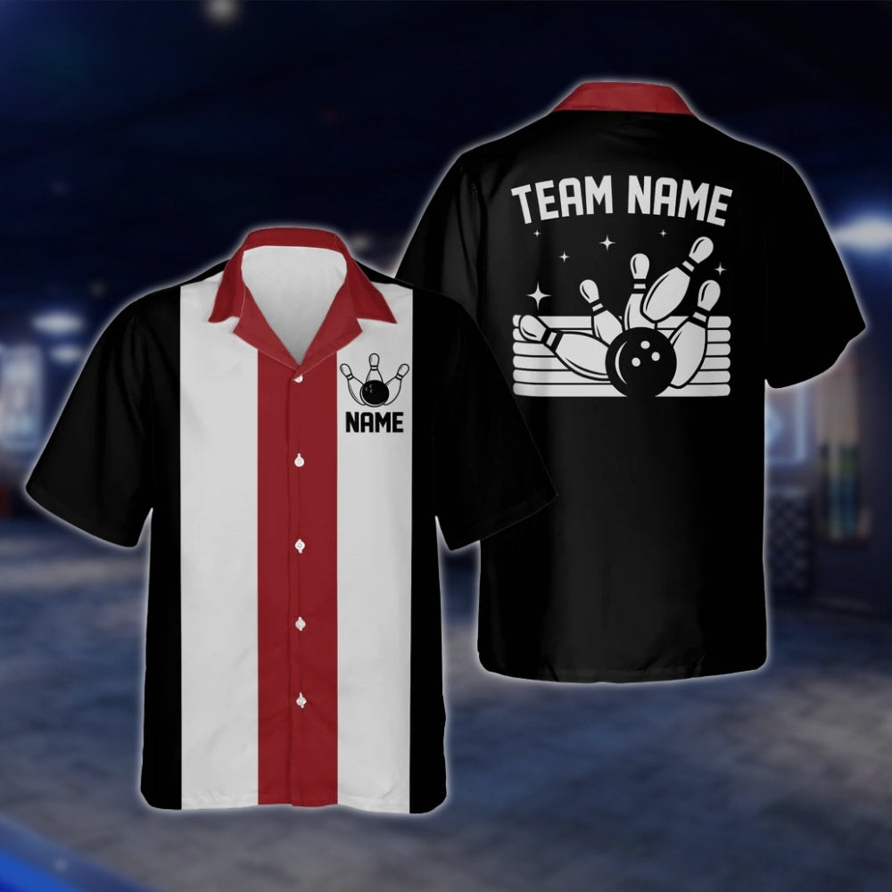 Custom Vintage Hawaiian Bowling Shirts, Black Red White Custom Team Vintage Bowling Shirts BE0025