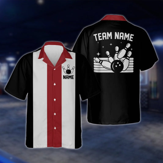Custom Vintage Hawaiian Bowling Shirts, Black Red White Custom Team Vintage Bowling Shirts BE0025