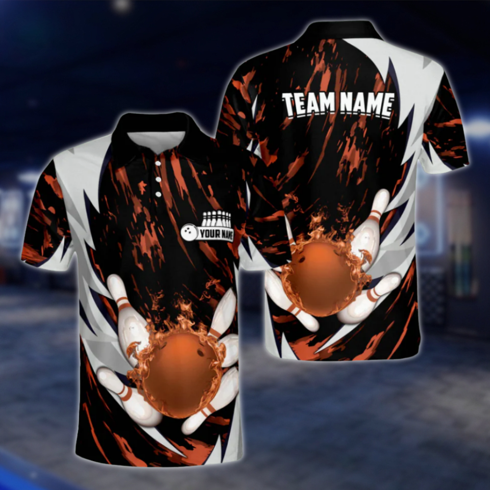 Custom Blue Flame Ball Mens Polo Bowling Team Shirts, Custom Flame Bowling Shirts For Team BZ0043