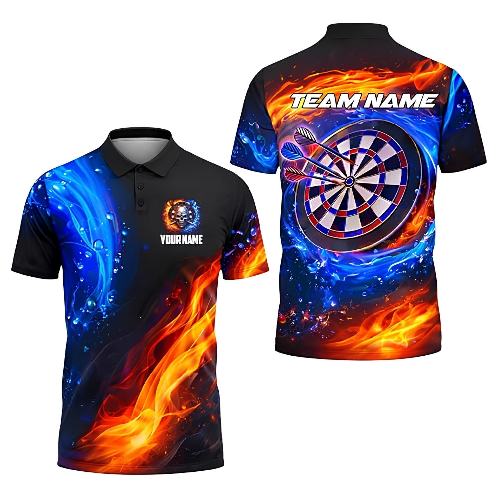 Team Blue Orange Lightning Men Personalized Darts Button Polo