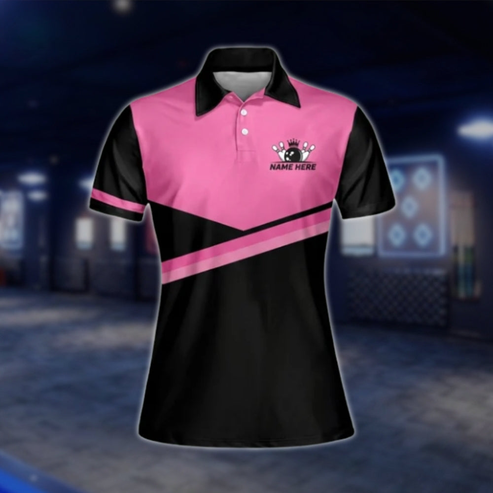I'm A Classy Sassy And A Bit Smart Assy Bowling Shirt Custom Womens Black Pink Bowling Polo Shirt, Custom Funny Ladies Bowling Shirts BW0064