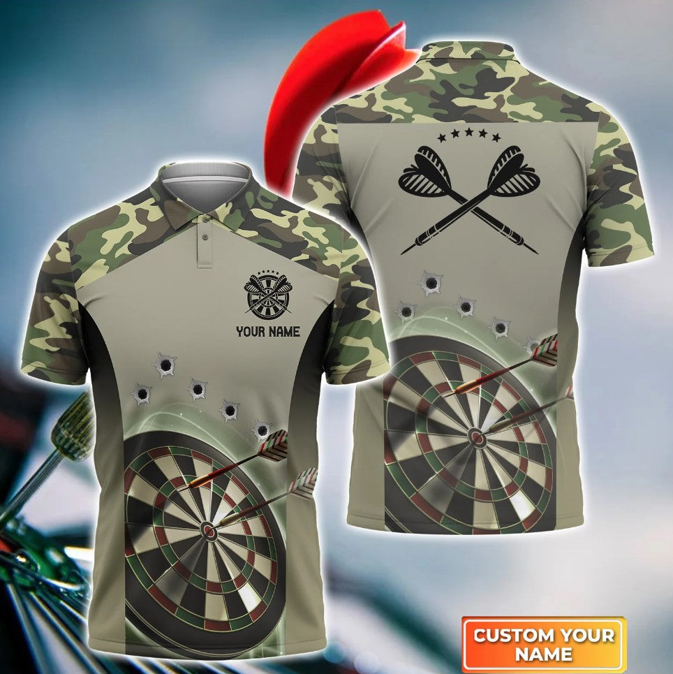 Camo Personalized Darts Button Polo — Design 03