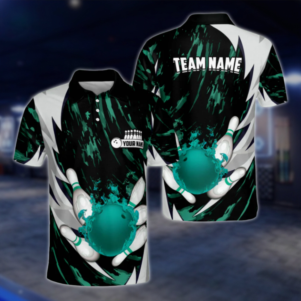 Custom Blue Flame Ball Mens Polo Bowling Team Shirts, Custom Flame Bowling Shirts For Team BZ0043