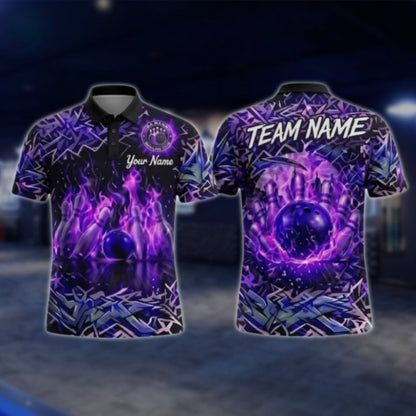 Custom Flame Graffiti Bowling Mens Polo Shirt, Custom Flame Bowling Team Shirts BZ0352