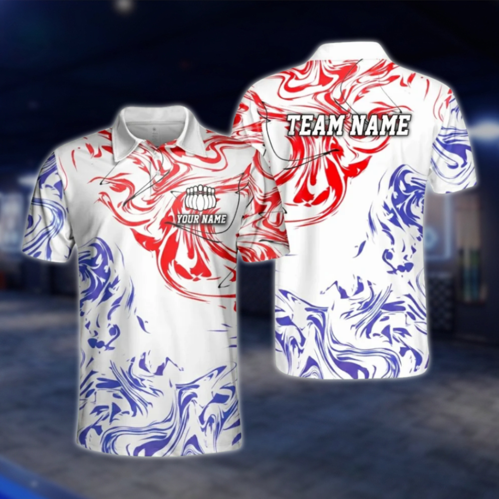 Custom Team Purple White Abstract Bowling Mens Polo Shirt, Custom Bowling Team Shirts BZ0480