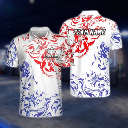 Custom Team Purple White Abstract Bowling Mens Polo Shirt, Custom Bowling Team Shirts BZ0480