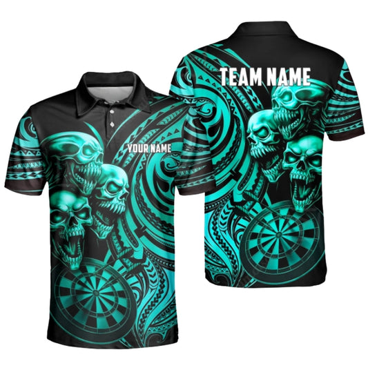 Skull Black Cyan Personalized Darts Button Polo
